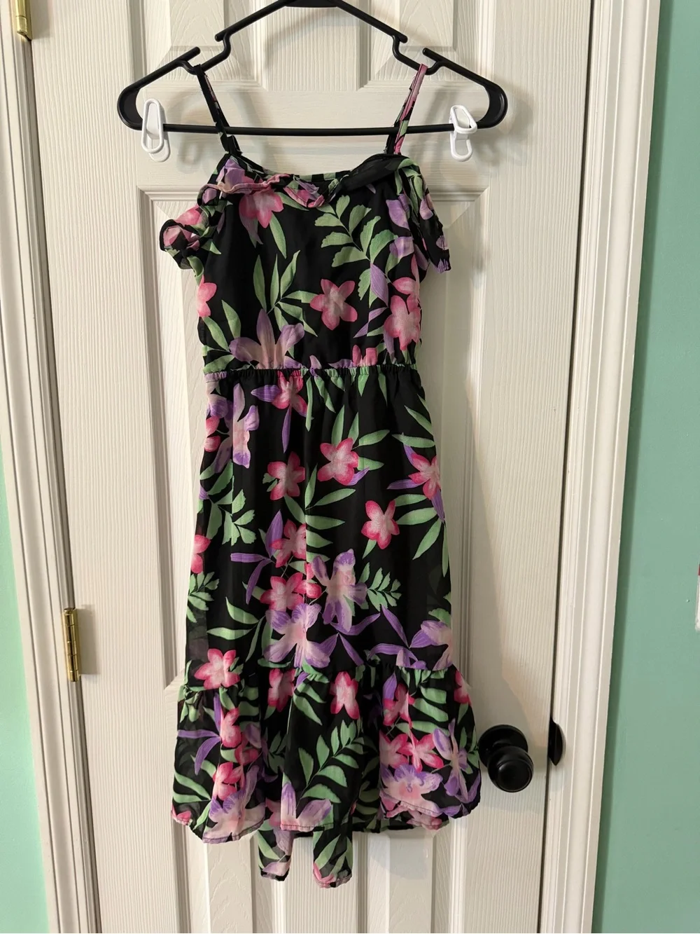 The Children's Place Black Floral Sundress with Pink & Purple Blooms